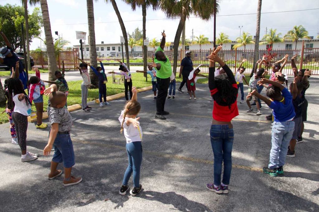 Campers take part in an outdoor group activity.